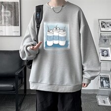 华夫格卫衣圆领卫衣男大码长袖t恤男外套HW76148-P30加绒款-P40，男装卫衣，电商A040