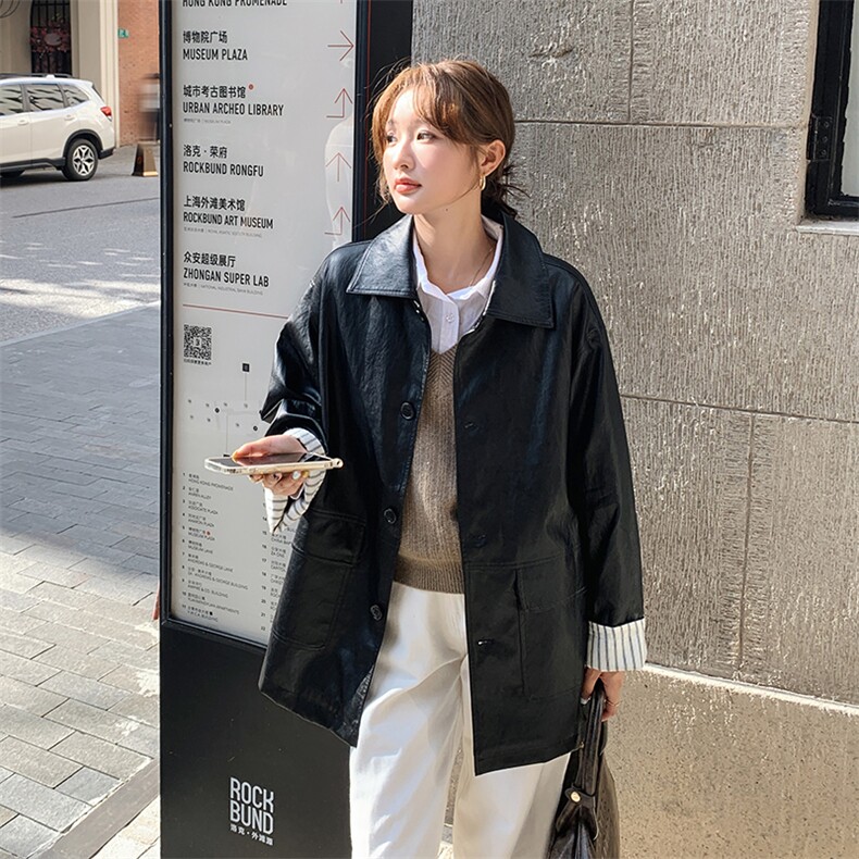 美式复古黑色短款PU皮机车服外套女春秋超火好看高级小众夹克上衣图片