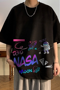 NASA联名同款麂皮绒短袖t恤男大码半袖男 JD82186-P25图片