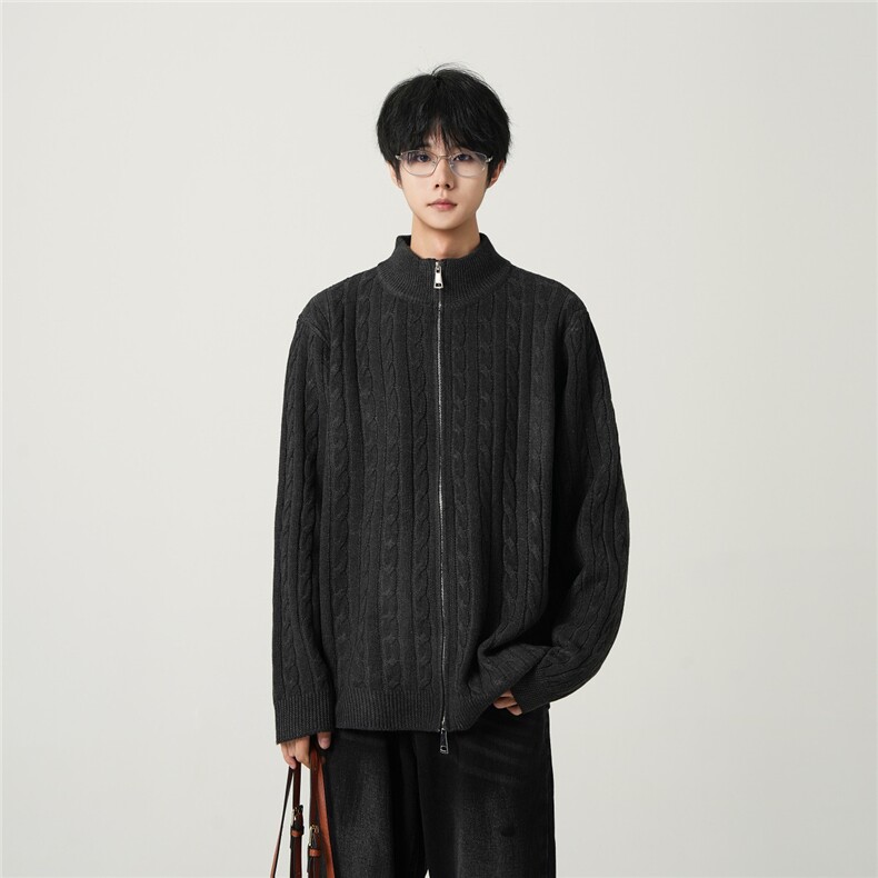 2025 绞花开衫高领毛衣针织长袖百搭外套*AW16215*P75图片
