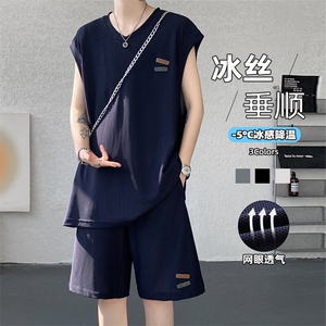 特批P60无差价夏季网眼透气凉感冰丝皮标男大码背心两件套TZ5588图片