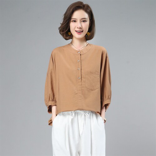 棉麻女夏2025新款小个子中年妈妈大码时尚洋气减龄亚麻，女装衬衫，奕阳依阁