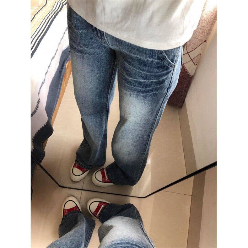 水洗微喇阔腿牛仔裤女设计感低腰显瘦宽松百搭直筒长裤L8199-P48,男装牛仔裤,星座1008