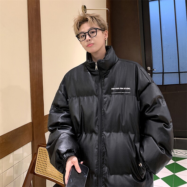 2025冬装PU皮立领棉服宽松加厚情侣棉衣外套MY8695/特P100黑色8,男装棉衣,电商A094