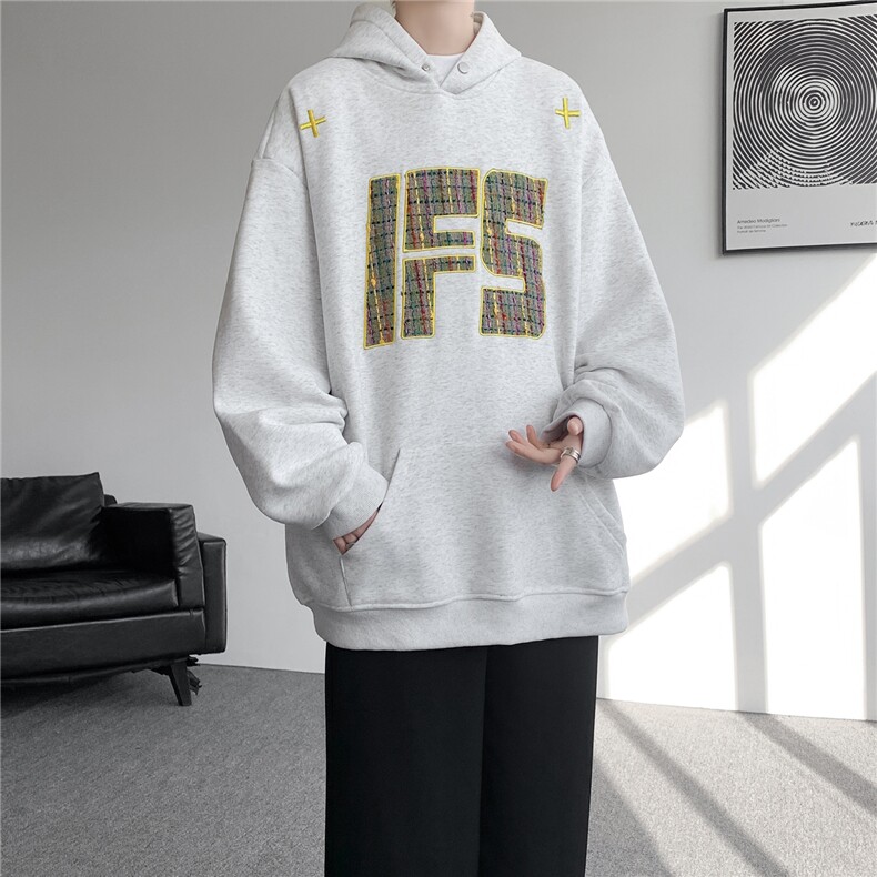 重磅贴布刺绣卫衣大码春秋连帽衫硬挺外套美式休闲上衣WY9108/P65,女装短外套,电商B238