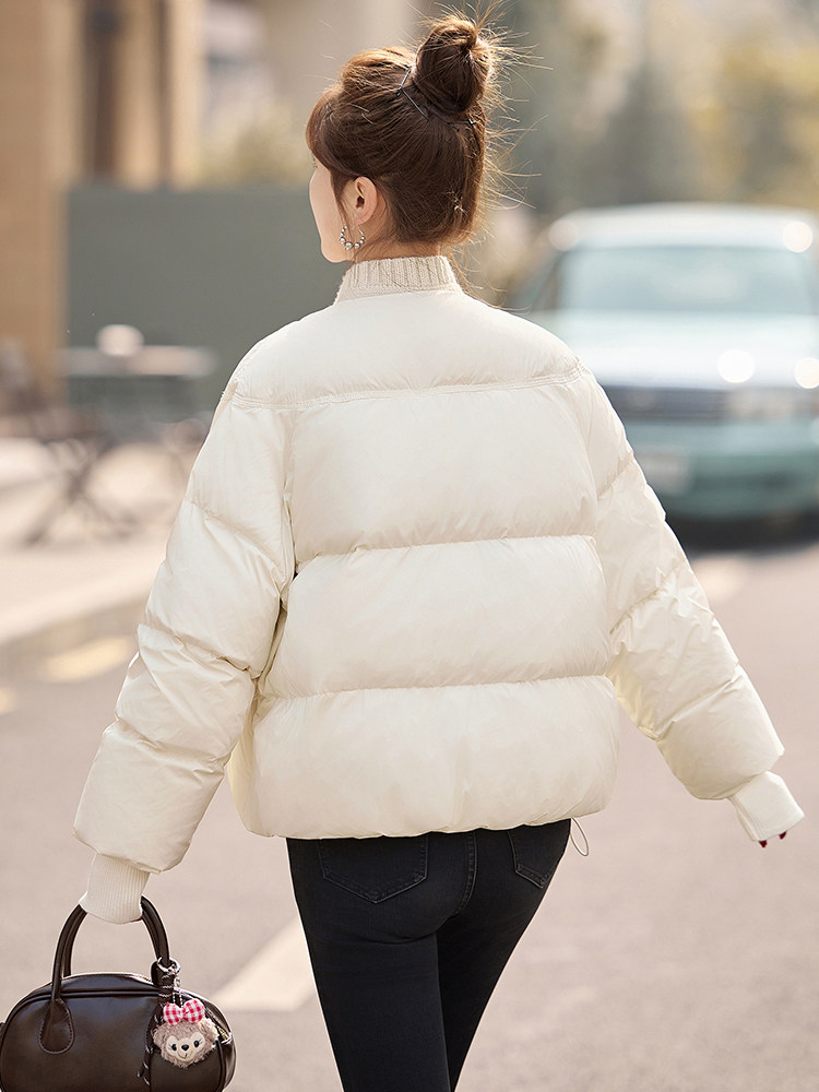 2024新款韩系针织拼接单排扣白鸭绒羽绒服女冬季新品加厚保暖外套,女装羽绒服,曼娅璐