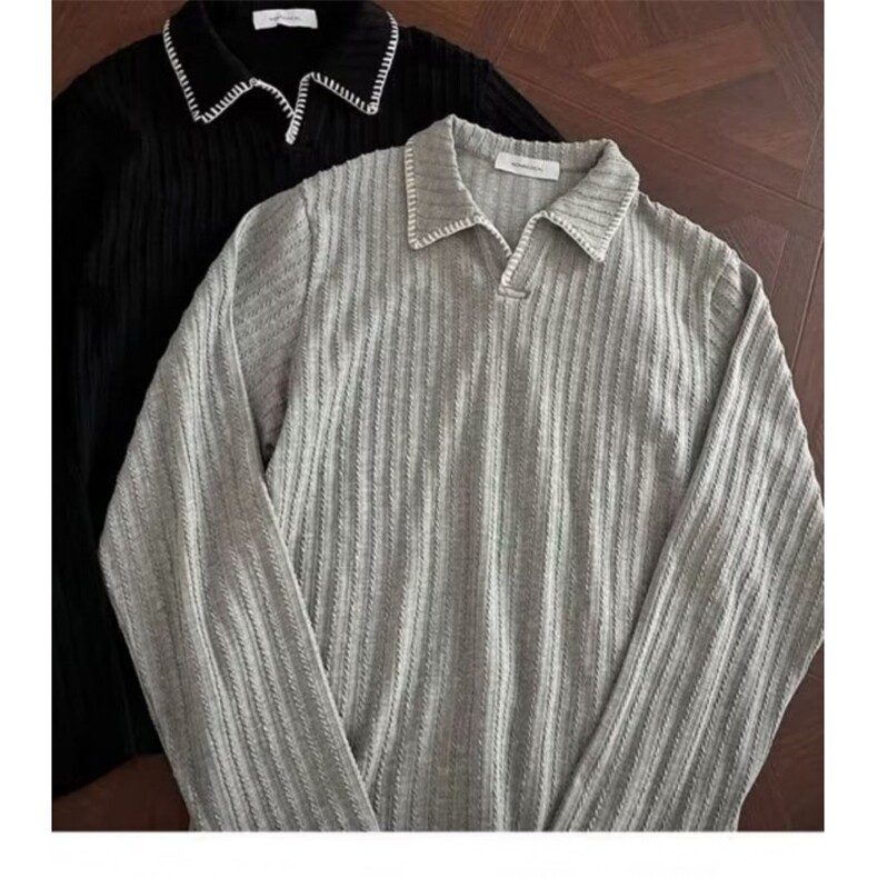 麻花针织polo衫男美式复古长袖卫衣肌理感休闲工装t恤L38011-P43,男装Polo衫,星座1008