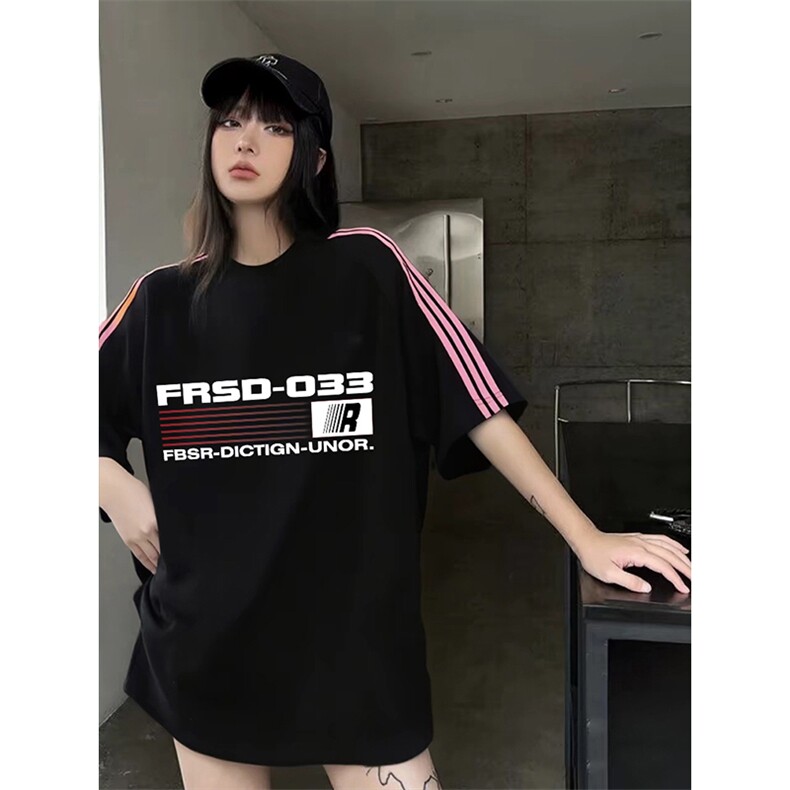 抖音得物品质二开240克宽松纯棉美式潮牌印花三条杠中性风短袖T恤,男装T恤,电商A486-1