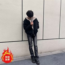 美式复古闪电裂纹牛仔裤加绒加厚直筒裤拖地阔腿裤K8002-P52网图，男装牛仔裤，电商B245