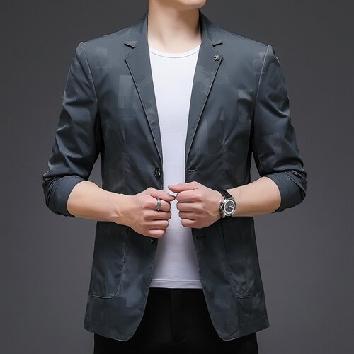 BGW721男式2021初秋薄款西装男西服外套修身商务休闲男P138图片