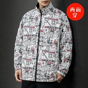 2021春秋季新黑墙日系大码报纸印花刺绣男两面穿夹克外套J6015-P65图片