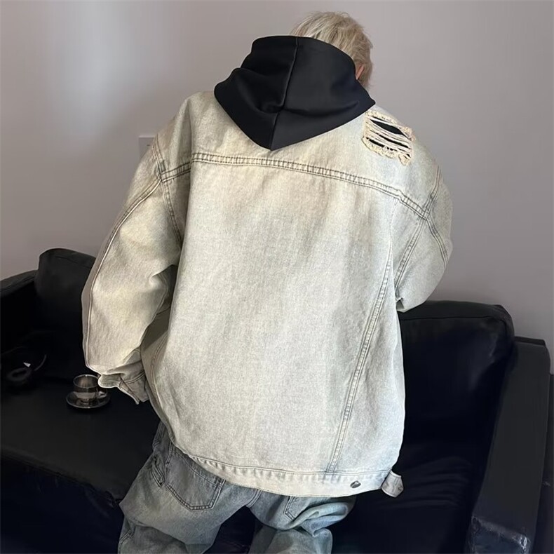 美式复古情侣牛仔外套春秋季新款潮牌宽松痞帅破洞夹克男WD10-P59,男装夹克,星座1008