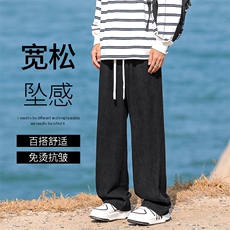 2024新款宽松垂感直筒阔腿裤美式高街裤子休闲长裤1008-特批-35，男装休闲裤，星座718-1