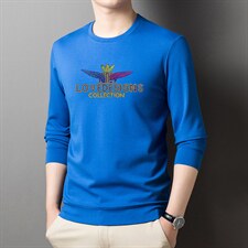 春秋季男士长袖印花圆领上衣中年商务休闲打底衫加厚时尚卫衣男装，男装卫衣，电商B212（原钱塘6029）