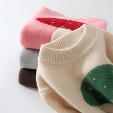 儿童羊毛针织衫小蘑菇卡通提花女童衫加厚可爱毛衣洋气，童装毛衣，初丹羊绒童装