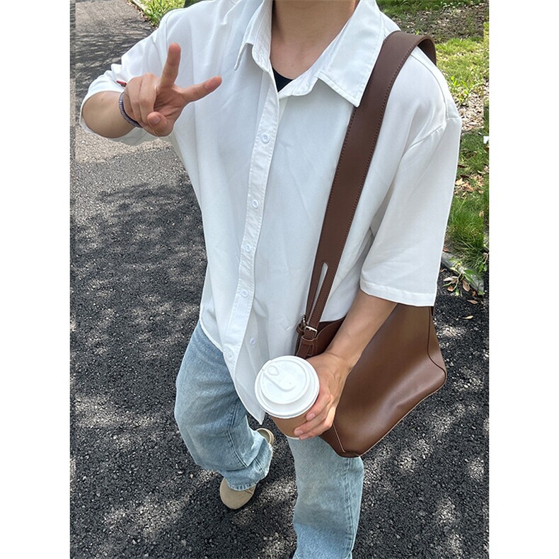 薄款冰丝短袖衬衫男简约纯色垂感休闲痞帅衬衣CS288-P20,男装衬衫,星座301C-5