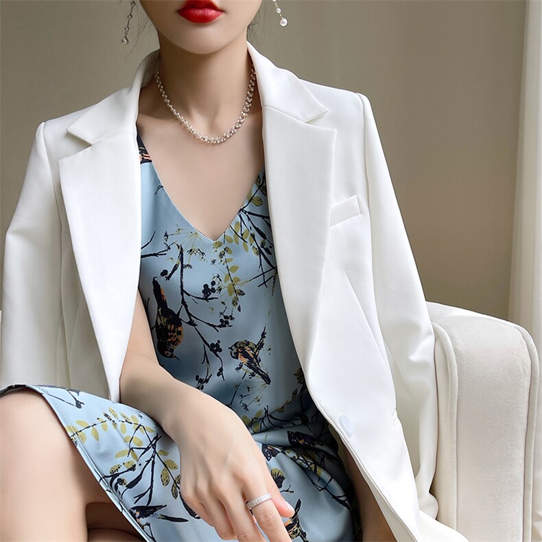 真丝V领吊带连衣裙女2024新款春夏修身显瘦时尚洋气雪纺内搭长裙,女装连衣裙,佳绒高端店