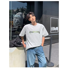美式立体字母短袖t恤男2025新款夏季潮牌小众五5分袖宽松重磅半袖，男装T恤，星座506A