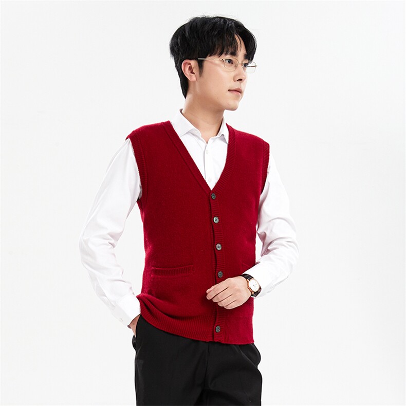 时尚男士V领羊毛背心加厚保暖舒适休闲百搭款男装，男装背心/马甲，牧绒家园