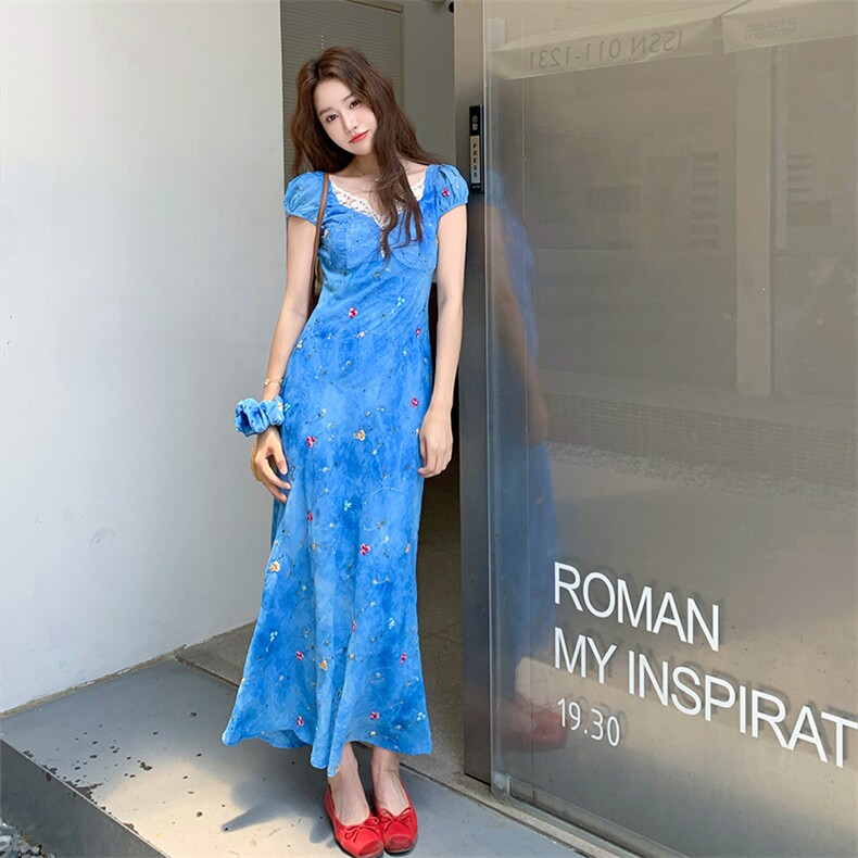 蕾丝拼接立体提花连衣裙+发圈，女装连衣裙，浙宝113