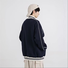 藏蓝色棒球服外套女春秋款美式复古条纹卫衣宽松休闲夹克开衫上衣，男装夹克，星座218-1（原230）