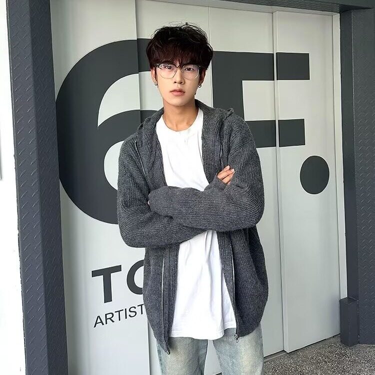 慵懒连帽开衫毛衣男士冬季潮牌慵懒风宽松针织衫外套MZ841-P56,男装针织衫/毛衣,星座412-3