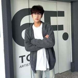 慵懒连帽开衫毛衣男士冬季潮牌慵懒风宽松针织衫外套MZ841-P56图片