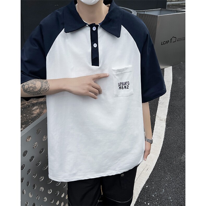 夏款男短袖POLO衫字母印花拼色宽松T恤衫T0130P45,男装Polo衫,星座1013-1