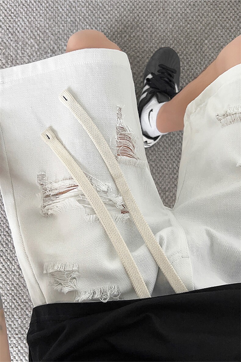 牛仔短裤X2456-TP28不控价夏季美式复古潮牌直筒裤子破洞五分裤,男装牛仔裤,电商A102-1