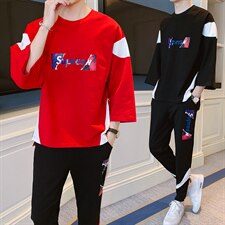 2021夏季新款潮牌棉短袖运动休闲T恤套装男F09P68，男装套装，电商A086
