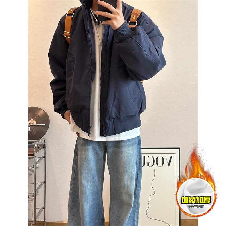 现货冬季美拉德立领飞行夹克廓形高街棒球服加棉加厚棉衣外套，男装夹克，电商A486-1