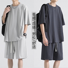 夏季冰丝抗皱宽松套装S-3XL73%涤纶23%锦纶4%氨纶TZ50-特批65，男装休闲套装，星座718