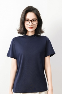 简约风液氨纯棉短袖T恤女2025新款宽松显瘦正肩t恤立领半袖打底衫图片