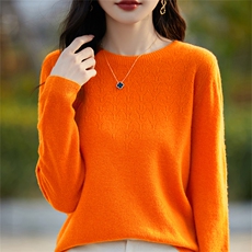 2025年秋季常规款通勤单件长袖常规圆领镂空时尚百搭针织衫，女装针织衫/毛衣，斯美雅安迪绒