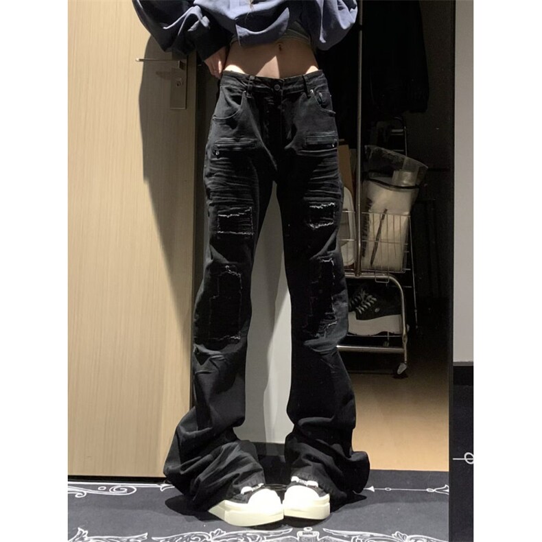 AK1659-P64美式多口袋修身显瘦微喇工装牛仔裤图片