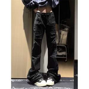 AK1659-P64美式多口袋修身显瘦微喇工装牛仔裤图片