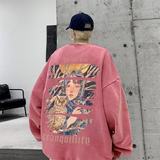 美式潮牌重磅水洗做旧圆领卫衣力推大码男BK5523-P58加绒P66，男装卫衣，星座517A