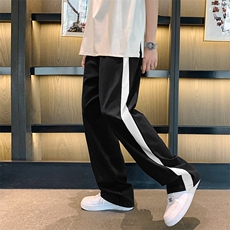港风宽松冰丝裤子男夏季薄款拼接潮牌ins休闲九分长裤K1140-P28，男装休闲裤，星座512-2