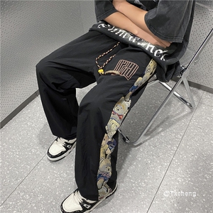 港风夏季新款潮速干小熊刺绣宽松休闲裤B315-K23381-特p25控48图片