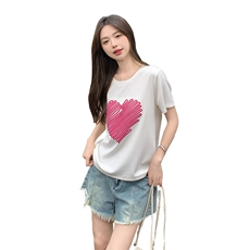 专柜撤回正品女装剪标清仓一线品牌绿色爱心印花短袖正肩t恤潮ins，女装T恤，鑫慧