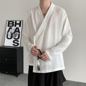 新中式潮交领太极服里衣汉服练功打底衫衬衫中衣男女长袖棉麻图片