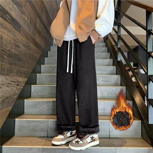 灯芯绒加绒休闲卫裤男生冬季加厚直筒宽松运动阔腿裤子A648加绒图片