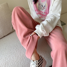 粉色阔腿裤女2022秋冬高腰垂感加厚休闲宽松直筒灯芯绒欧棉绒裤子，女装休闲裤，梦白服饰厂