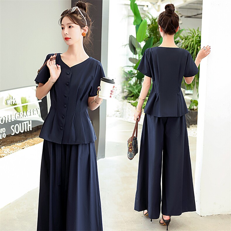休闲时尚阔腿裤套装女夏装2025年新款收腰显瘦减龄气质干练两件套，女装套装/套裙，水衣源