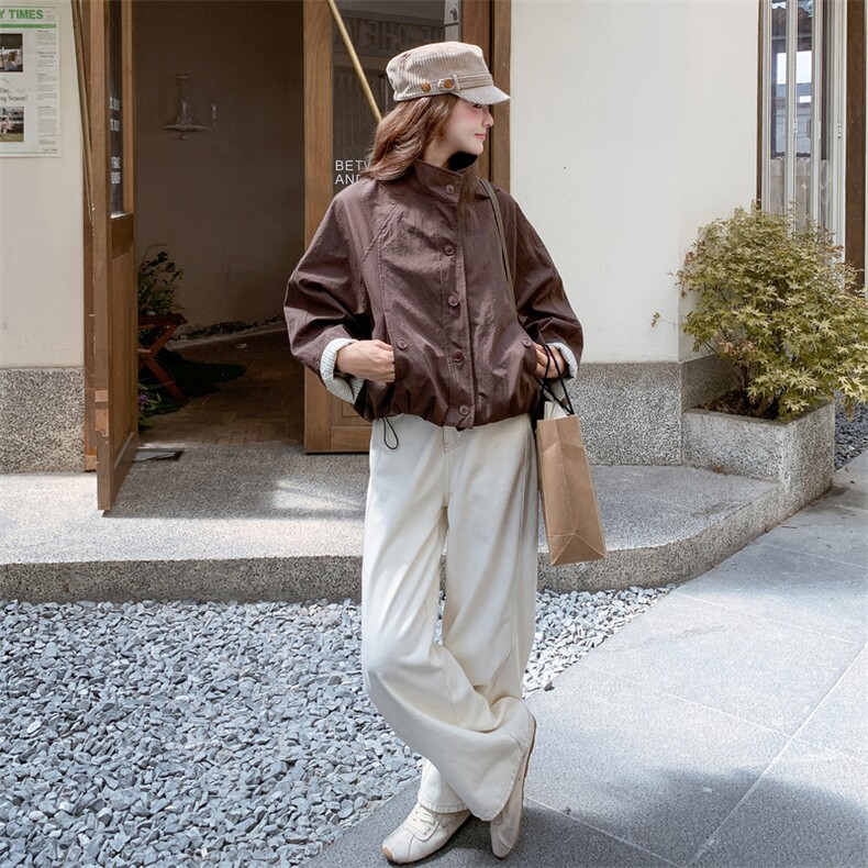 美拉德咖色工装风衣短外套女春秋2025新款学院风流行减龄小个子,女装短外套,2C275