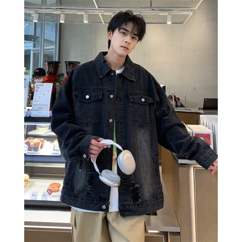 港风秋款男牛仔夹克破洞渐变色宽松牛仔外套J05P65,男装夹克,星座1013-1