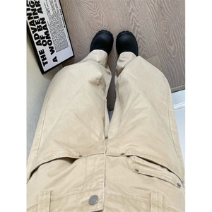 美式直筒裤女设计感阔腿裤宽松显瘦工装裤休闲裤子K0346-P56图片