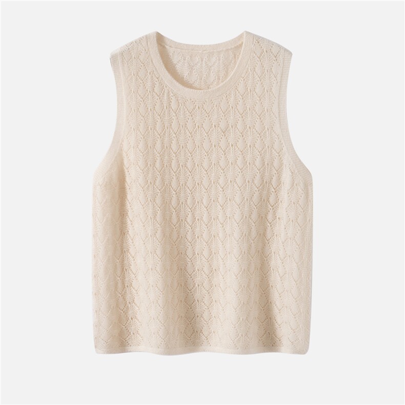 康宝莱纱线~75%山羊绒25%桑蚕丝！圆领针织马甲女镂空打底背心，女装羊绒衫，启东羊绒