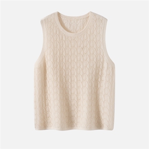 康宝莱纱线~75%山羊绒25%桑蚕丝！ 圆领针织马甲女镂空打底背心，女装羊绒衫，启东羊绒