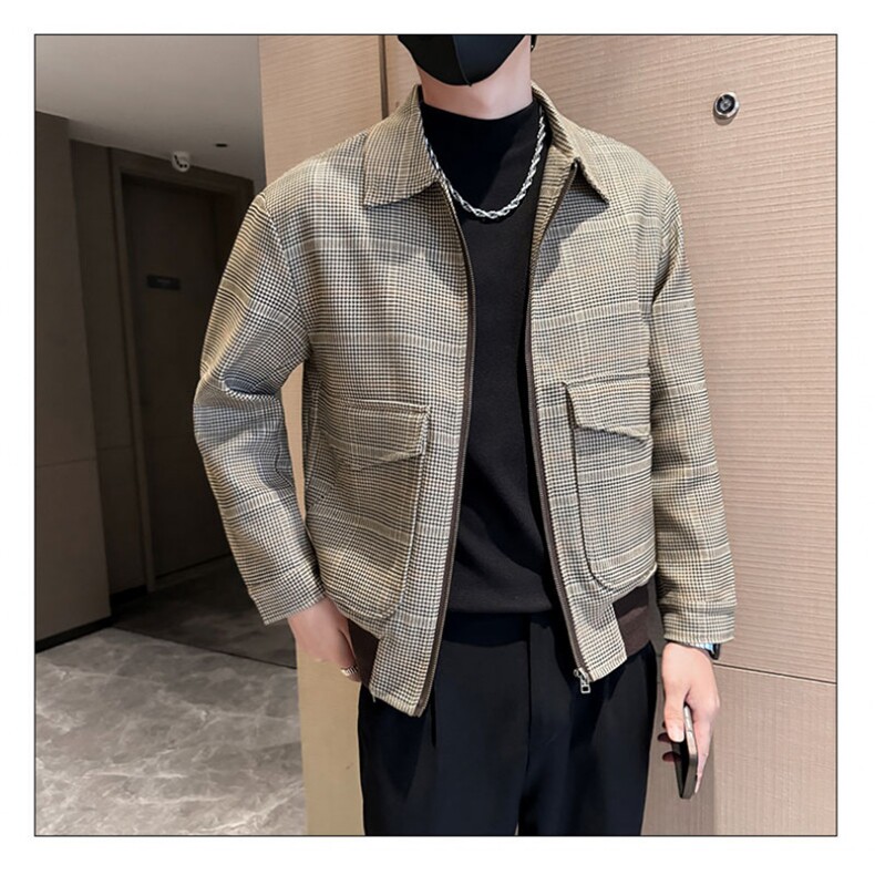 社会小伙高端短款格子宽松韩版外套风衣夹克男A236-FY8060-P135,男装夹克,电商A236